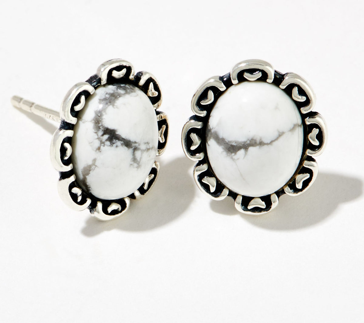 American West Sterling White Howlite Scallop Border Stud Earrings