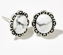 American West Sterling White Howlite Scallop Border Stud Earrings