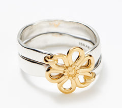 Or Paz Sterling Silver & 14K Goldclad Silver Two-Tone Flower Motif Ring, Size 6