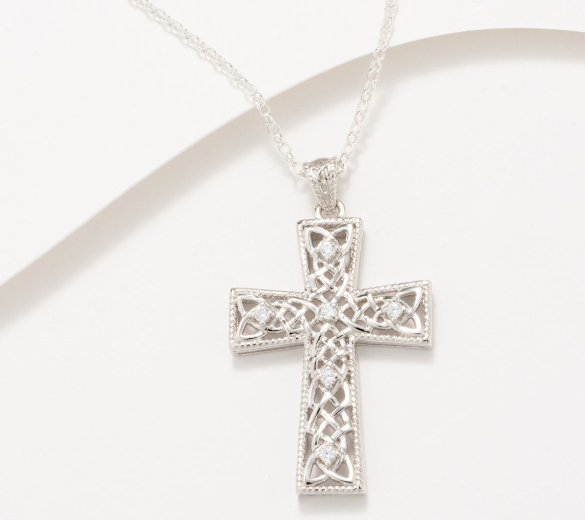 Fado Sterling Silver Clear cubic Zirconia Trinity Cross Pendant Necklace, 24"