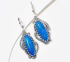 American West Sterling Silver Leaf & Scroll Oval Lapis Earrings, 1-3/4"