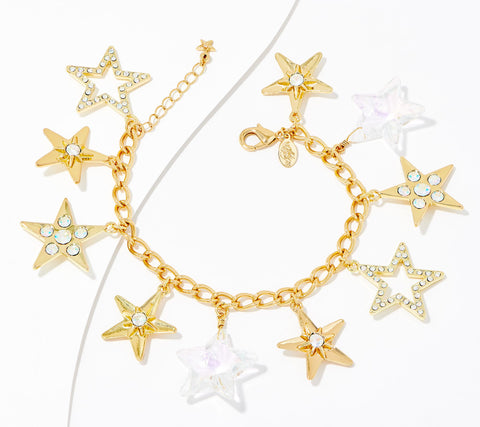 Kirks Folly Goldtone Aurora Stardust Crystal Charm Bracelet 7-1/4"