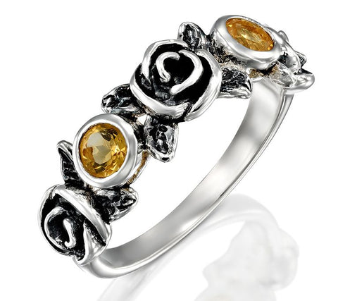 Or Paz Sterling Silver Citrine Floral Rose Ring Size 7