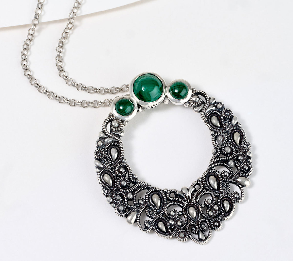 Or Paz Sterling Silver Paisley 3 Malachite Necklace, 18"