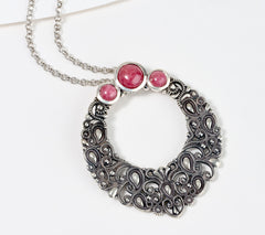 Or Paz Sterling Silver Paisley 3-Stone Rhodonite Necklace 18"