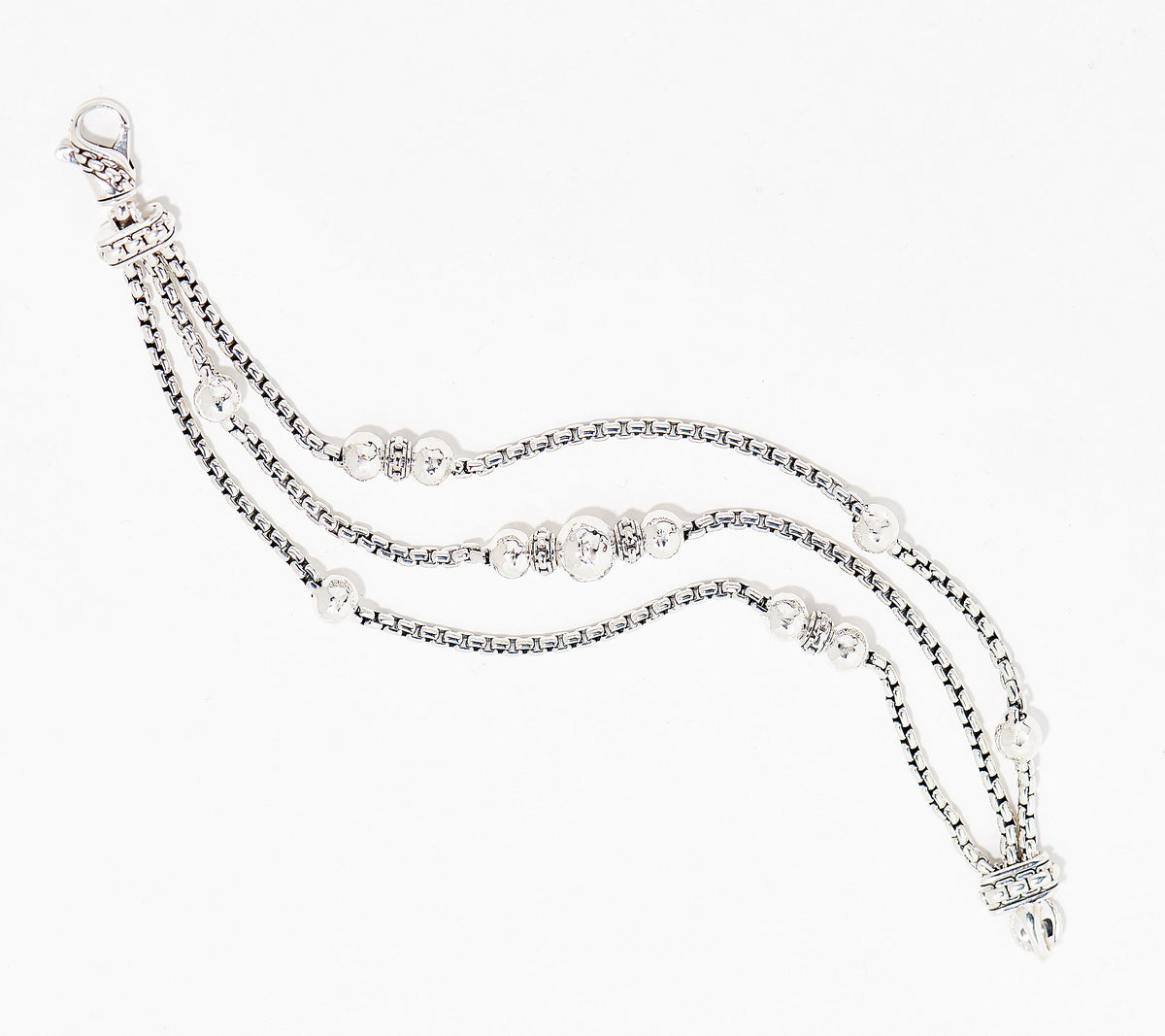 JAI Sterling Silver Hammered Bead Multi Box Chain Bracelet, 8-1/4"