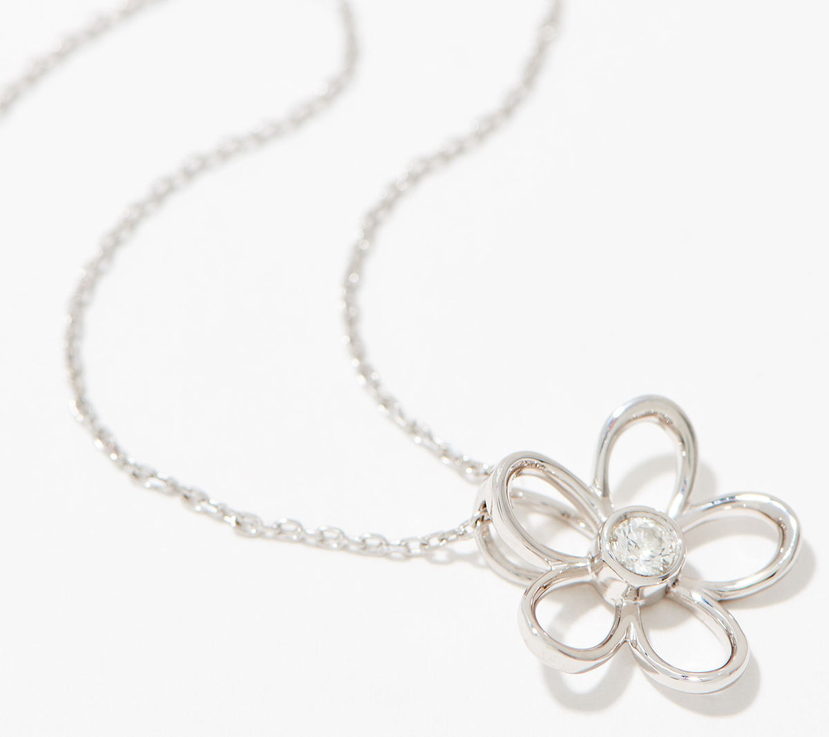 Affinity Diamonds 0.1ct Sterling Silver Flower Pendant Necklace 18" (QVC $186)