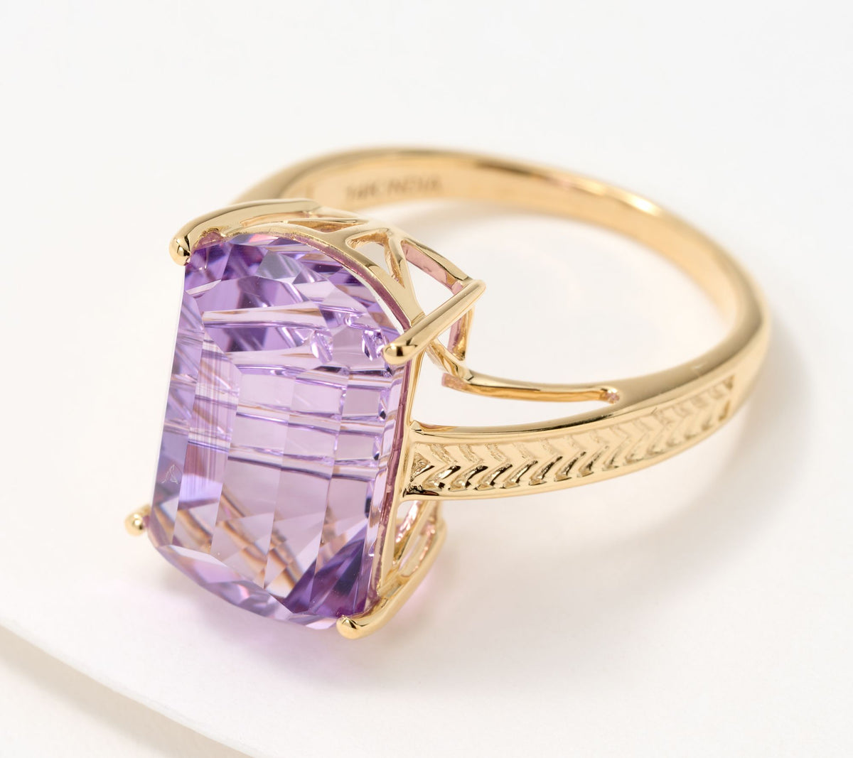 Glenn Lehrer Matrix Cut Rose de France Amethyst 14K Yellow Gold Ring Size 9