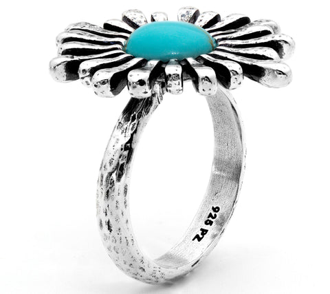 Or Paz Sterling Silver Blue Turquoise Floral Sunray Ring Size 10