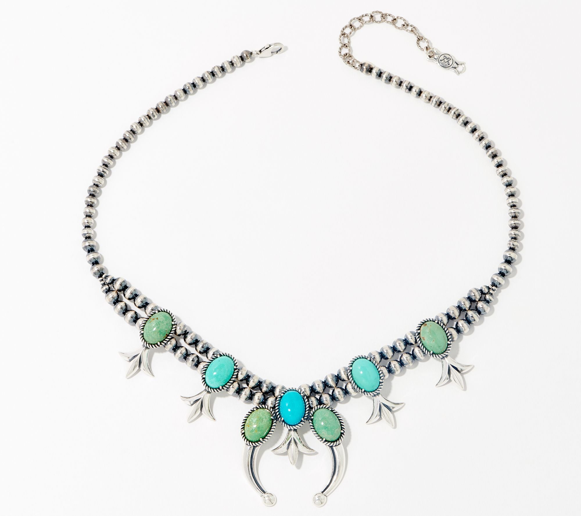 American West Sterling Shades of Turquoise Squash Necklace 18"