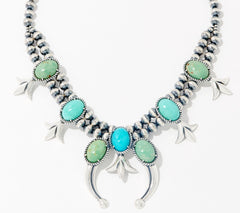 American West Sterling Shades of Turquoise Squash Necklace 18"