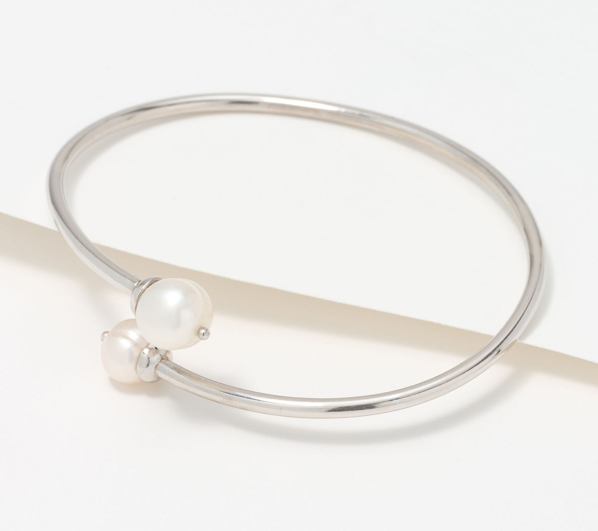 Honora Sterling Silver Cultured Pearl Contrarie Wrap Bangle, 6-3/4"