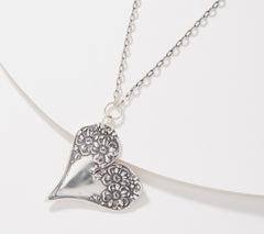 Silver Spoon Sterling Silver Florentine Heart Necklace. 18"