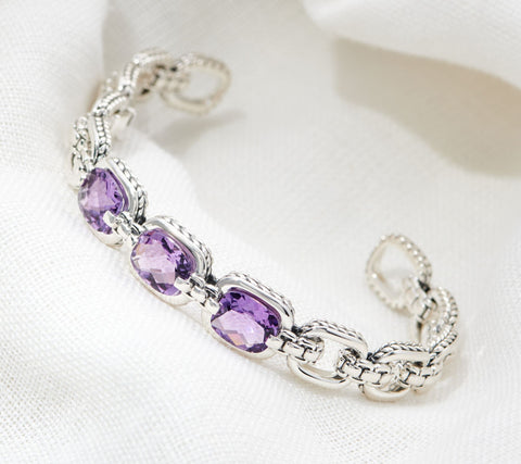 JAI Sterling Silver Amethyst Cuff Bracelet, 7-3/4"