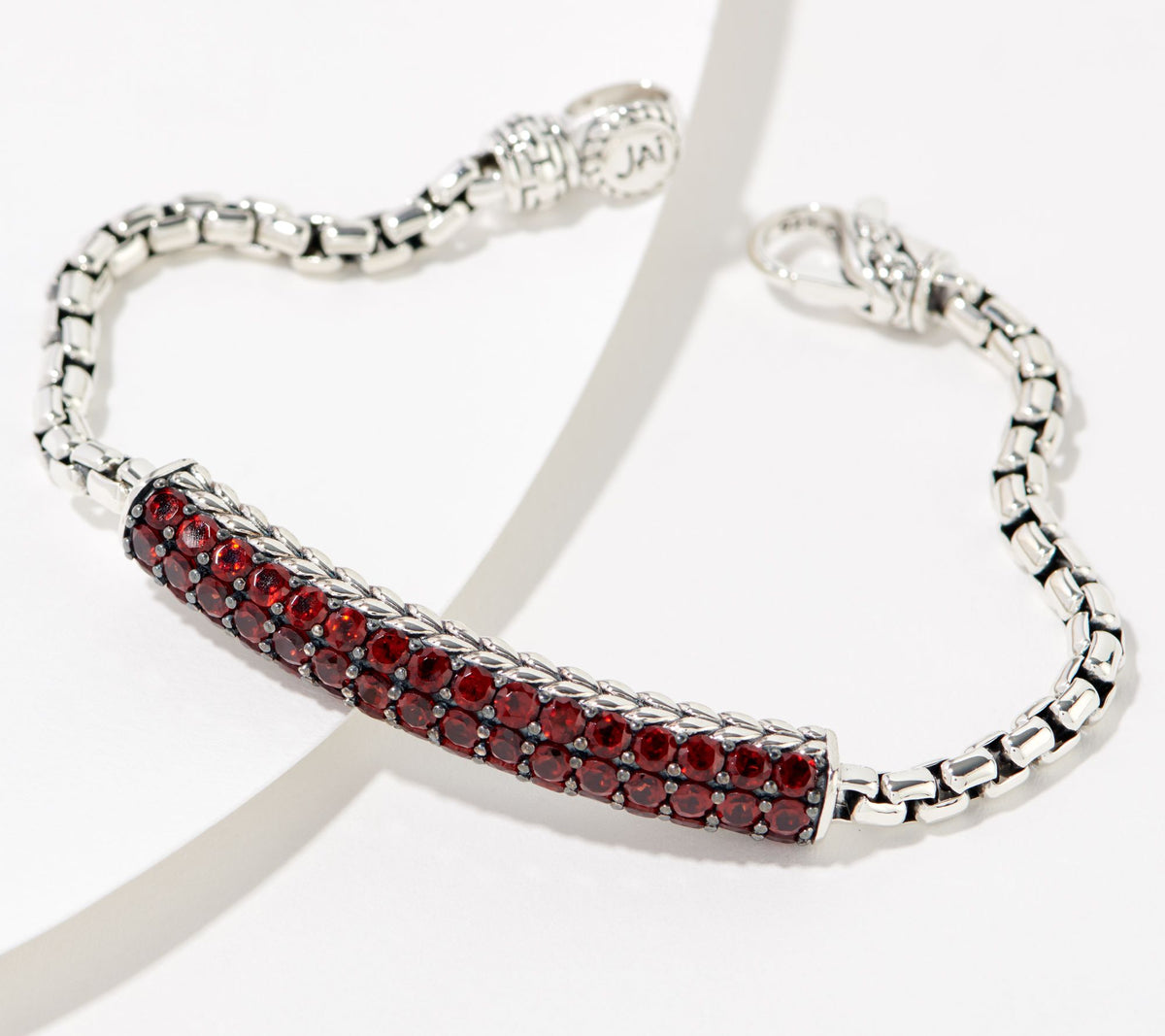 JAI Sterling Silver Garnet 3.7mm Box Chain Bracelet, 6-1/4"