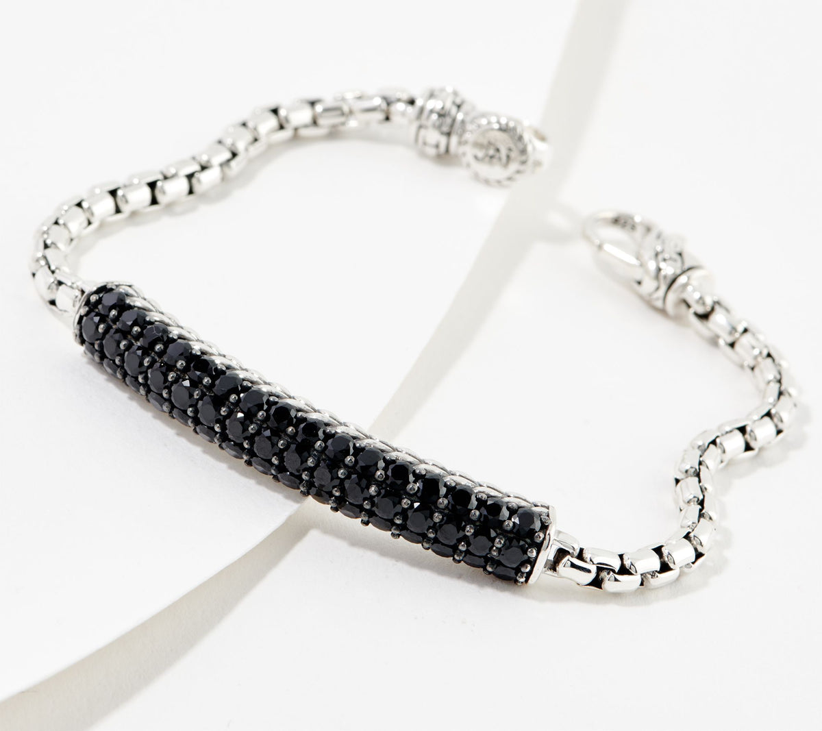 JAI Sterling Silver Black Spinel 3.7mm Box Chain Bracelet, 6-3/4"