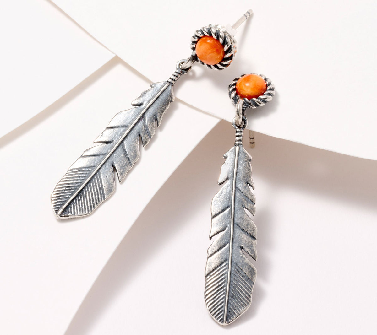 American West Sterling Silver Feather & Gemstone Dangle Earrings