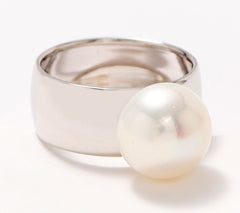 Honora 14K White Gold 10.5mm Cultured Button Pearl Cigar Band Ring, Size 7