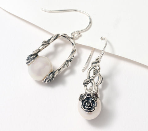 Or Paz Sterling Silver Cultured Freshwater Pearl Floral Earrings,