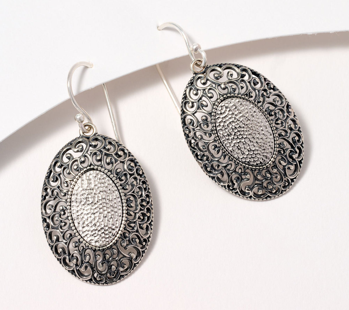 Or Paz Sterling Silver Oval Hammered & Lace Detail Earrings, 1-1/2"