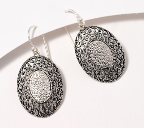 Or Paz Sterling Silver Oval Hammered & Lace Detail Earrings, 1-1/2"