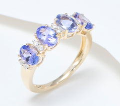 Affinity Gems 14K Oval Cut 4- Stone Tanzanite  & Diamond Band Ring, Sz 8