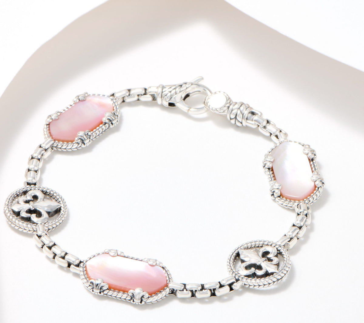 JAI Sterling Silver Fleur-de-lis Pink Mother-of-Pearl Bracelet, 6-1/4"