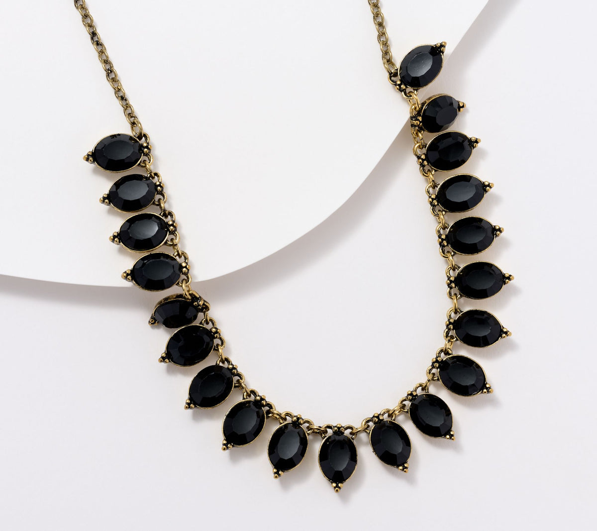 Joan Rivers Goldtone Black Crystal Droplet Bib Necklace 18"