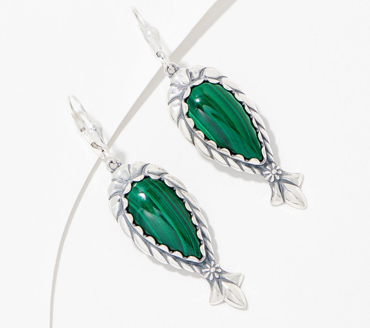 American West Sterling Green Malachite Gemstone Squash Earrings