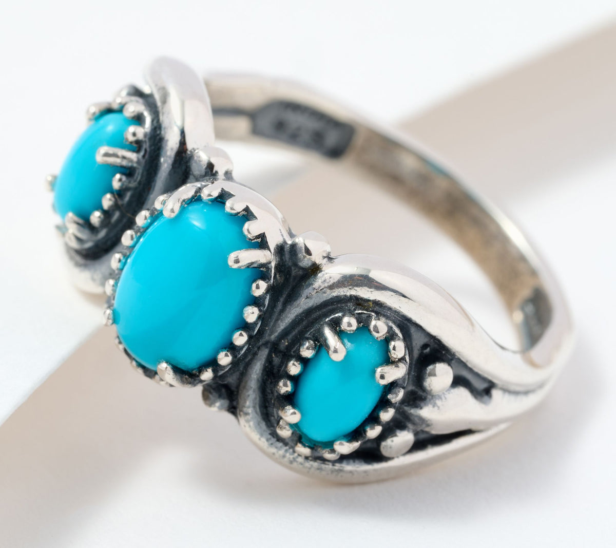 American West Sterling Silver 3-Stone Oval Turquoise Band Ring, Size 5