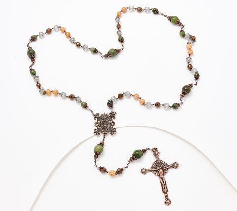 Connemara Marble Mother's Love Rosary Necklace, Bronzetone