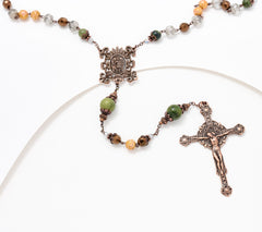 Connemara Marble Mother's Love Rosary Necklace, Bronzetone