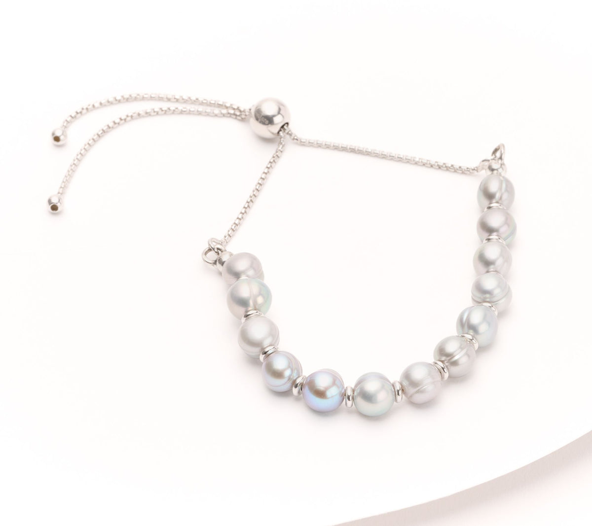 Honora Sterling Silver Cultured Gray Pearl Adjustable Box Chain Bracelet.