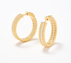 Diamonique Sterling Silver Goldclad Beaded Texture Hoop Earrings, 3/4"