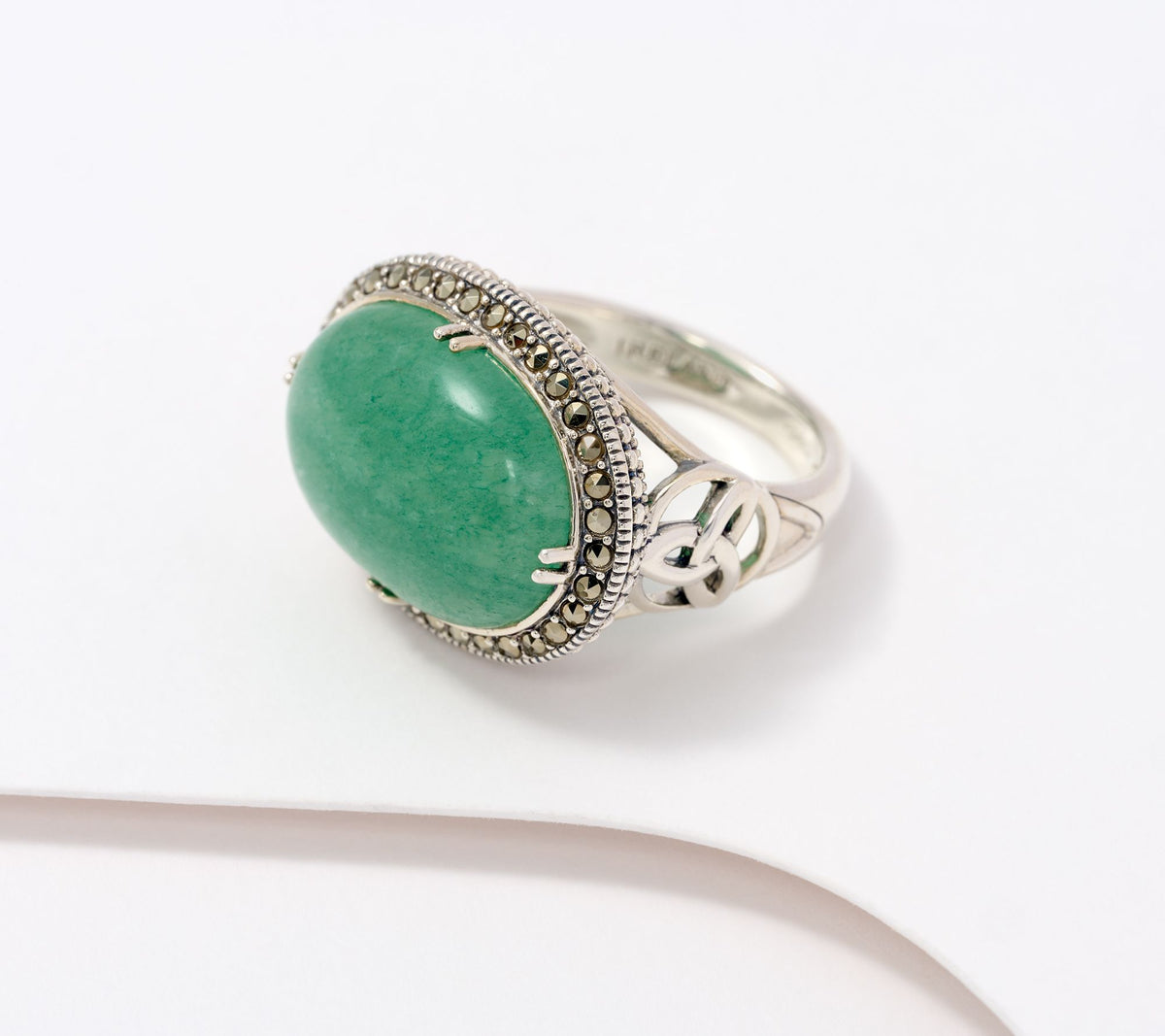 Solvar Sterling Silver Green Aventurine & Marcasite Ring, Size 9