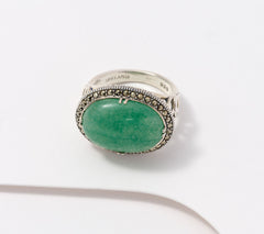 Solvar Sterling Silver Green Aventurine & Marcasite Ring, Size 6