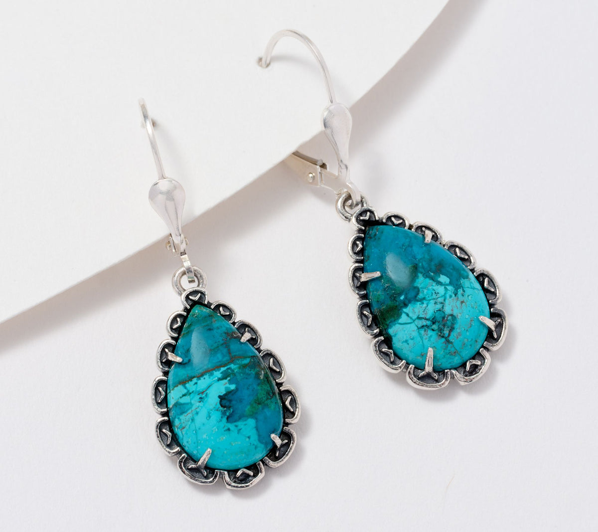 American West Sterling Silver Pear Chrysocolla Lever Back Earrings, 1-3/8"