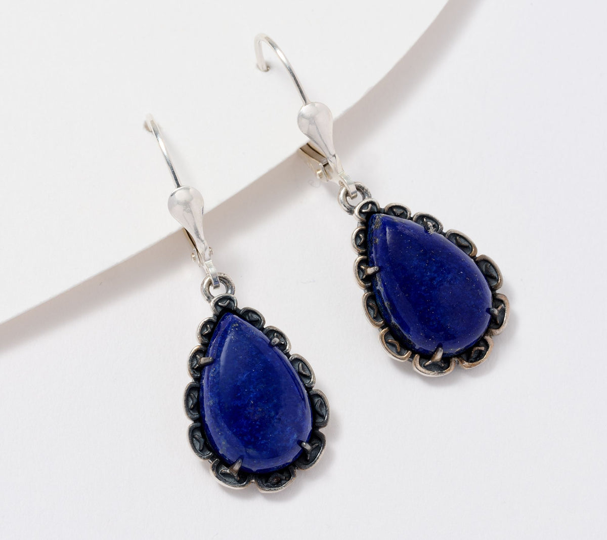 American West Sterling Silver Pear Lapis Lever Back Earrings, 1-3/8"