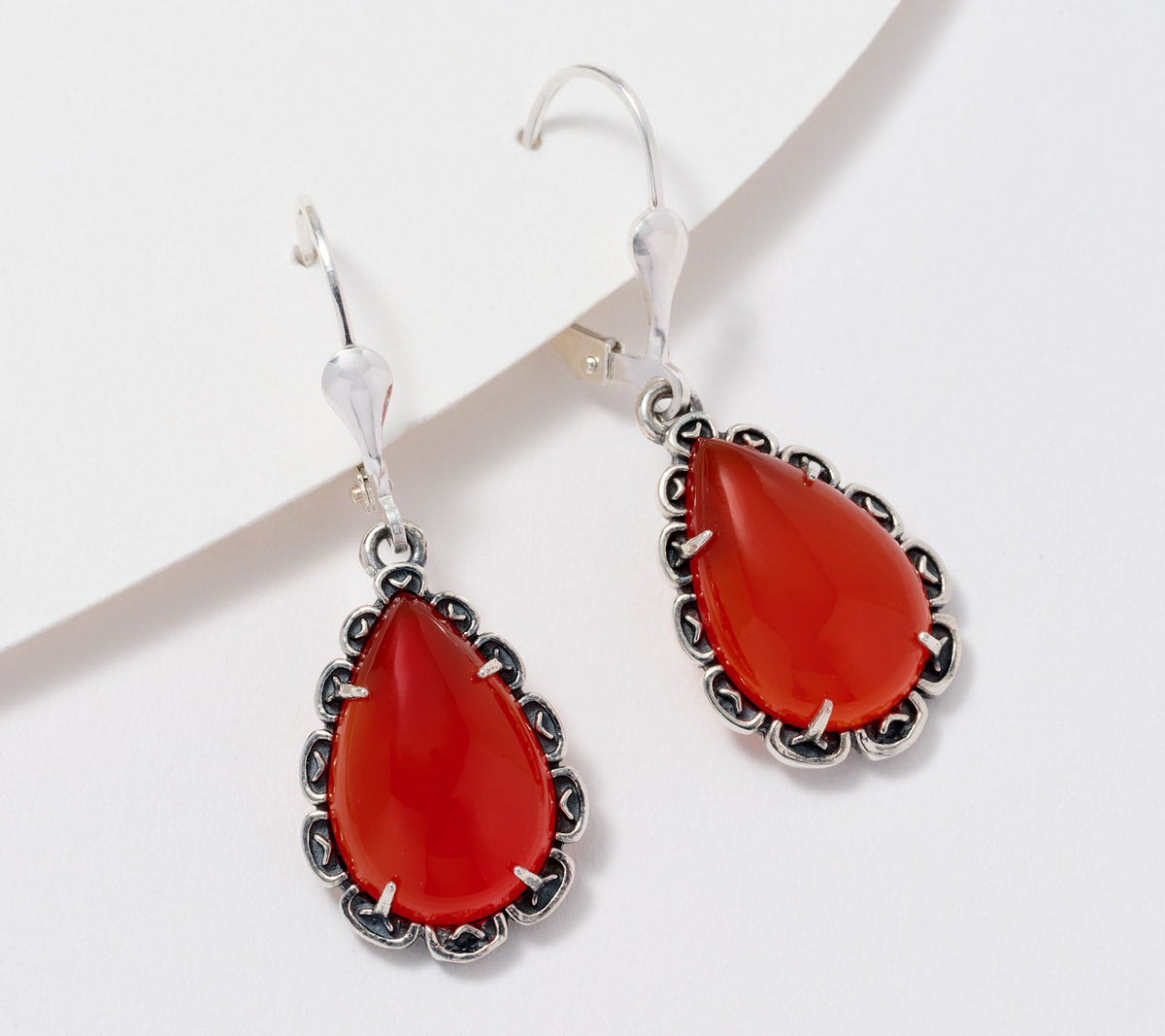 American West Sterling Silver Pear Red Carnelian Lever Back Earrings