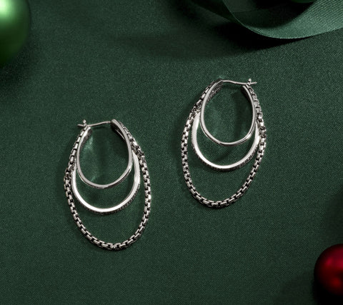 JAI Sterling Silver Carved Triple Hoop Earrings, 1/2"