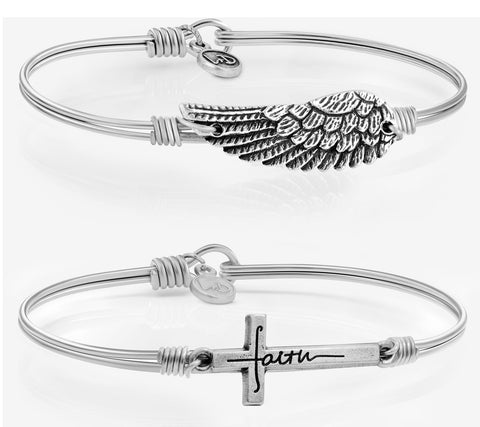 Luca & Danni Silvertone Set of 2 Inspirational Angel Bangles 6-1/4"