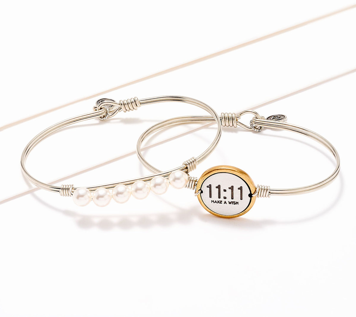 Luca & Danni Silvertone Set of 2 Inspirational 11:11 Bangles 7"