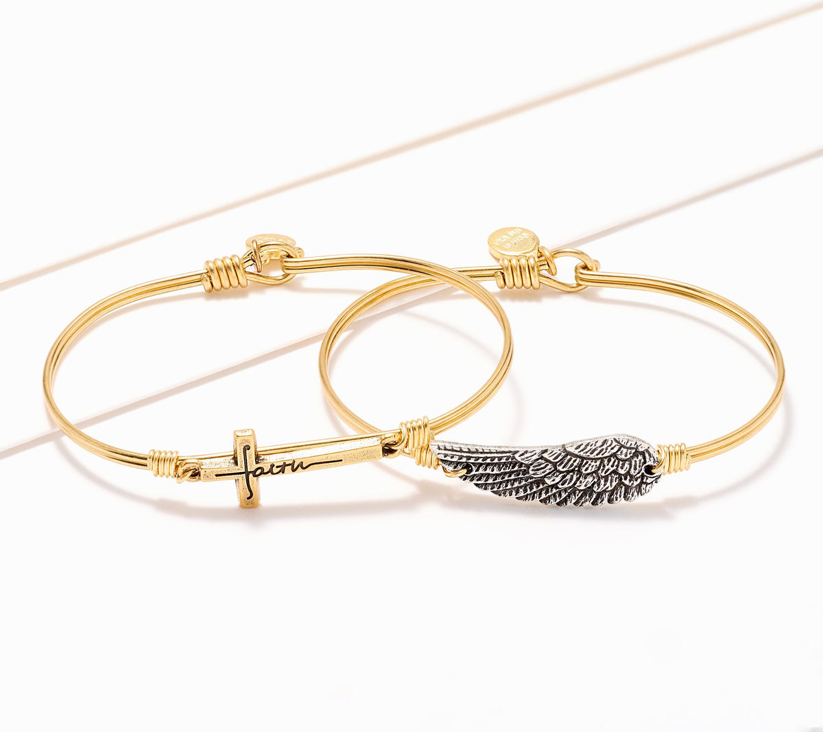 Luca & Danni Goldtone Set of 2 Inspirational Angel Bangles 7"