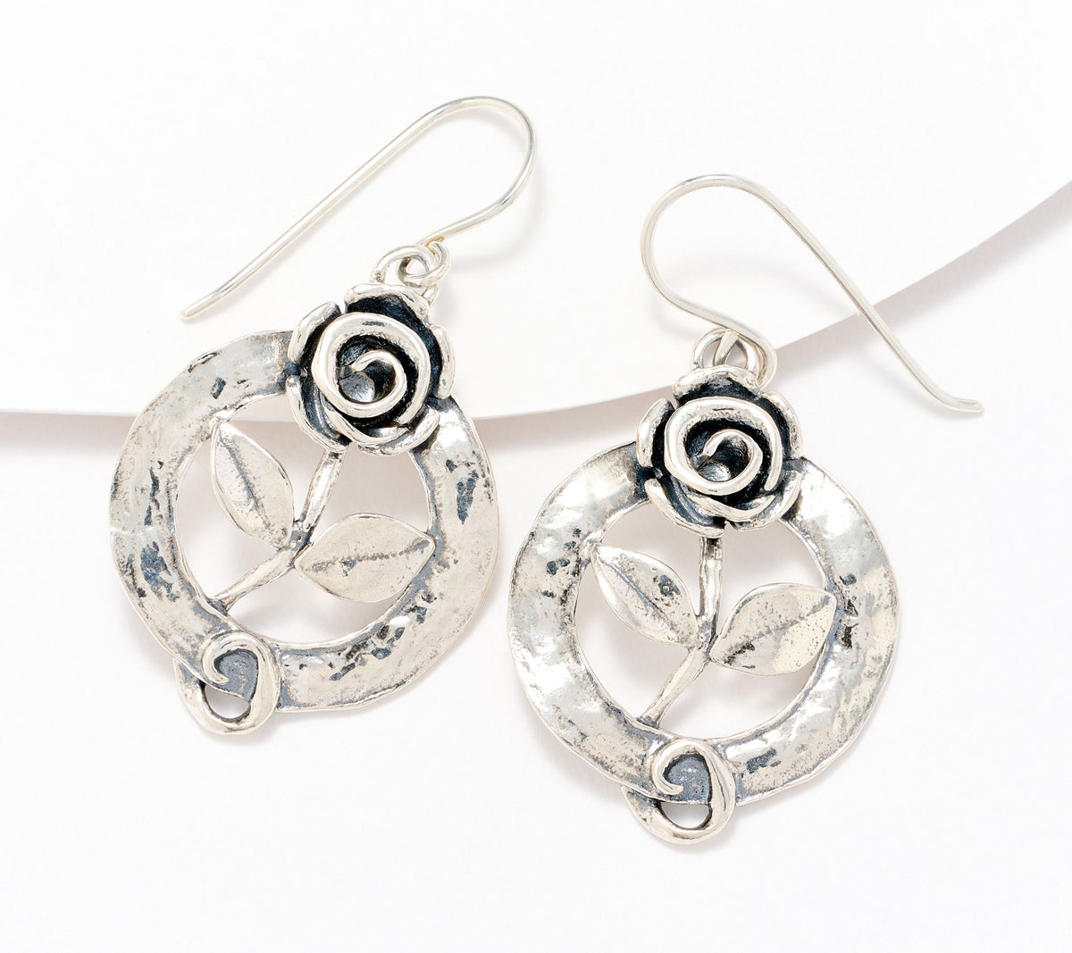 Or Paz Sterling Silver Rose Drop Earrings, 1-1/2"