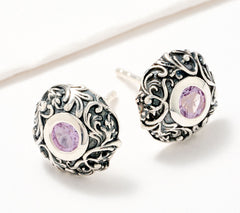 Or Paz Sterling Silver Lace Textured Amethyst Stud Earrings, 1/4"