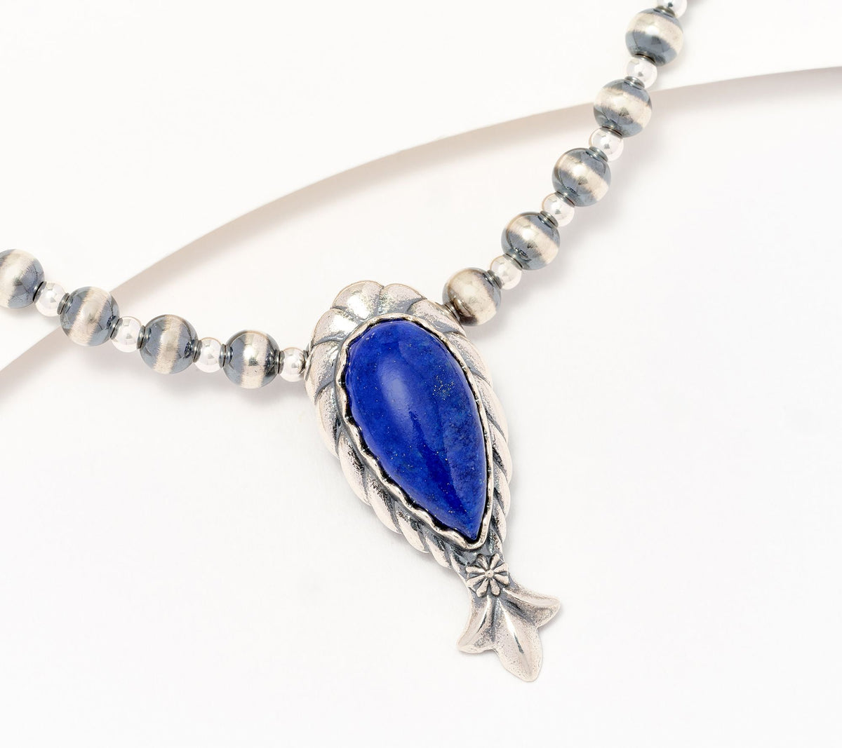 American West Sterling Silver Lapis Mini Squash Blossom Bead Necklace, 17"