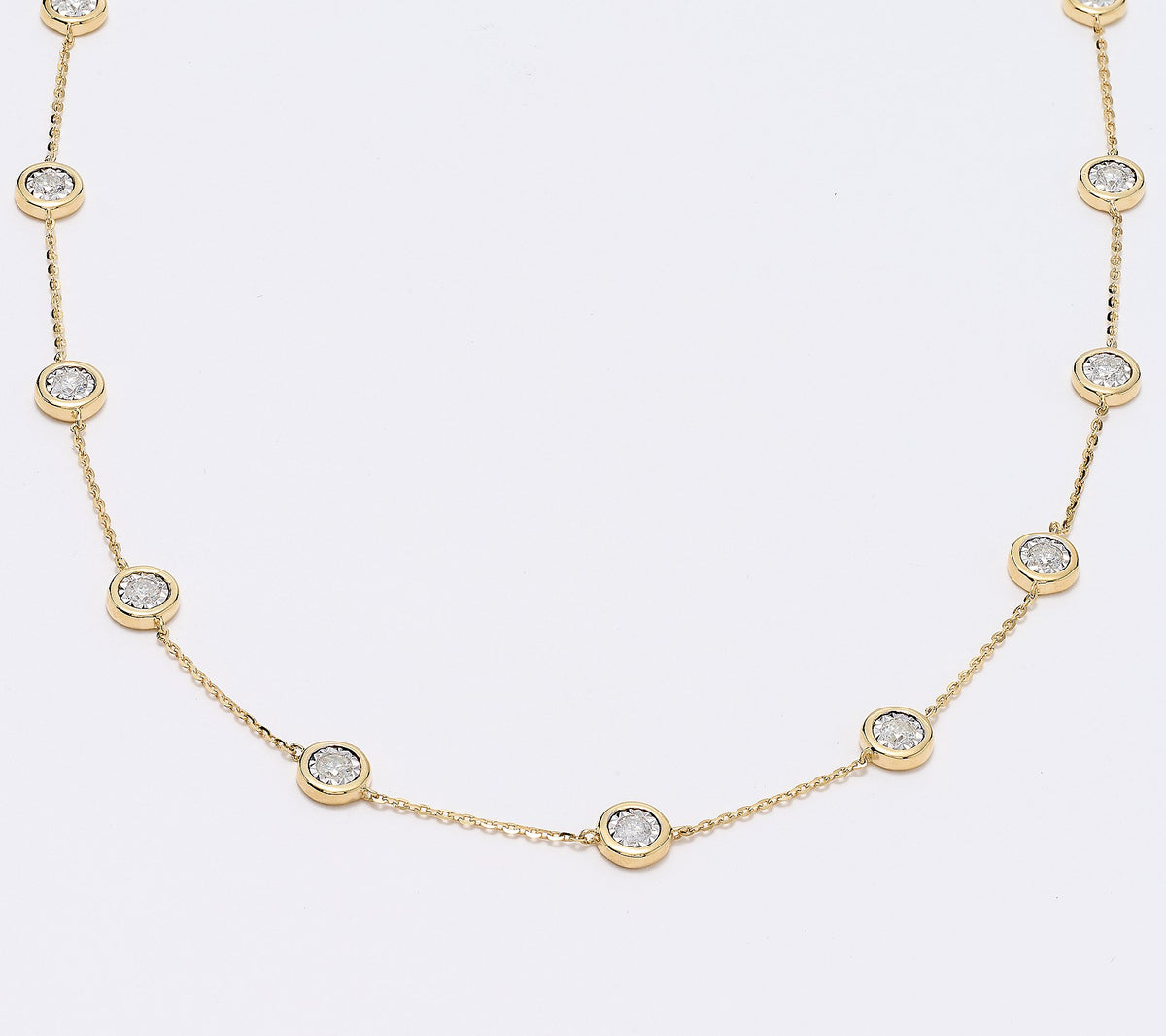 Affinity Diamonds 21 Station Bezel Necklace, 1.10cttw, 14K