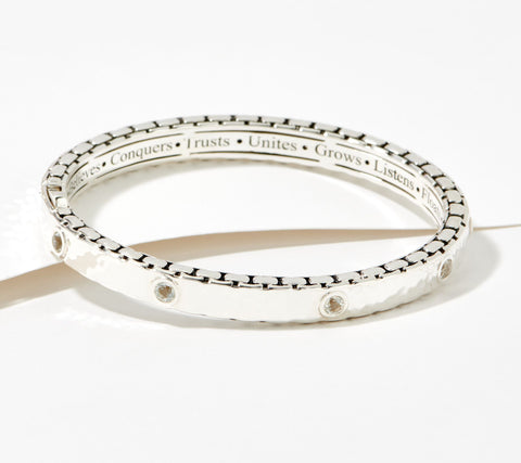 JAI Sterling Silver Eternity "Hope" Bangle Bracelet. 6-1/2"