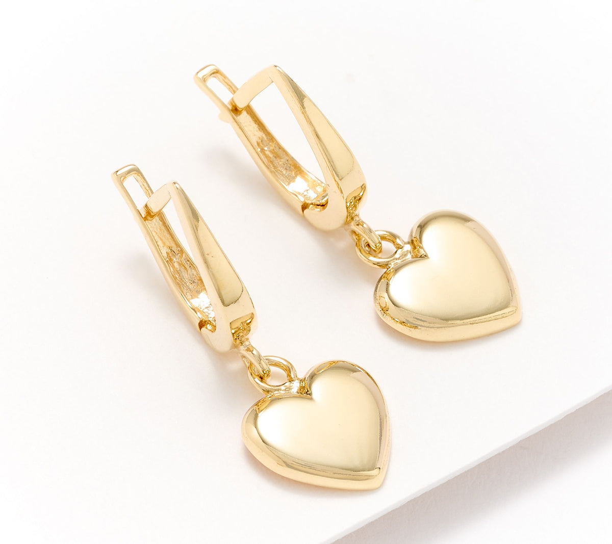 Adorna 14K Yellow Gold Drop Heart Leverback Earrings, 1"