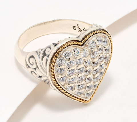 Artisan Crafted Sterling Silver White Bezel Pave Set Heart Ring, Size 6